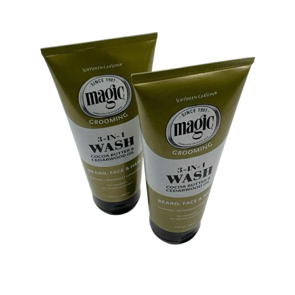 Magic Grooming 3-n-1 Wash Beard Face Hair Cocoa Butter Cedarwood Oil 6.8oz 2Pack